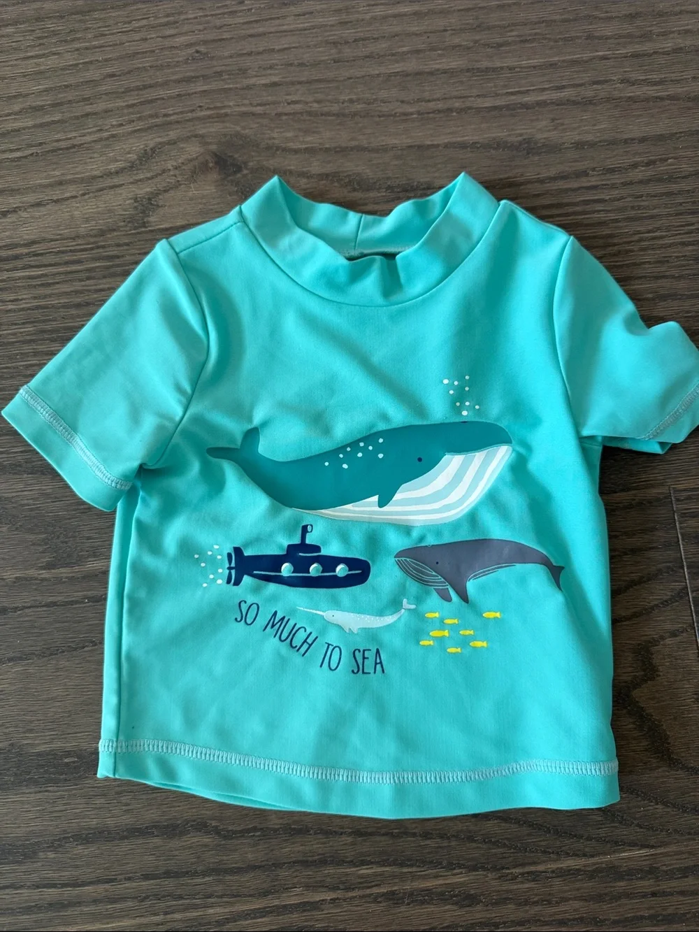 Kids Teal Whale Graphic Rashguard - Short Sleeve Swim Top
